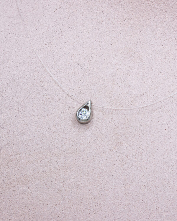 Crystal Drop – Turkish 925 Silver Necklace on Invisible Nylon Thread