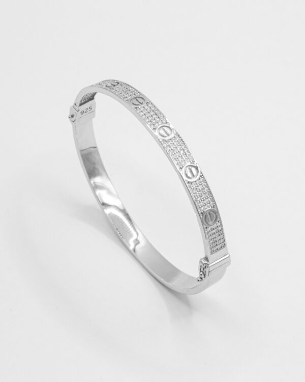 Pavé Sparkle Screw Motif Bangle – Turkish 925 Silver Bracelet