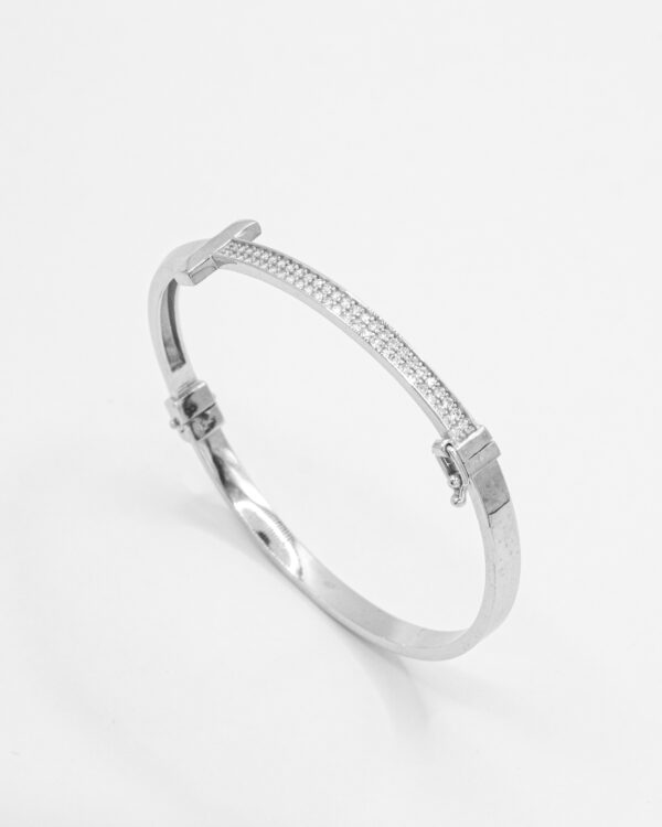 Twin Row Pavé Bangle with Center Accent – Turkish 925 Silver Bracelet