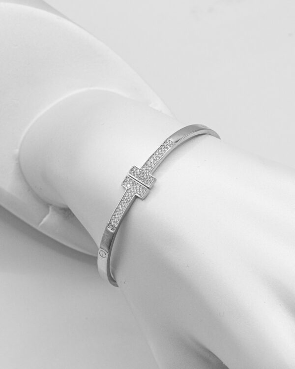 'T' Sparkle Open Bangle – Turkish 925 Silver Bracelet
