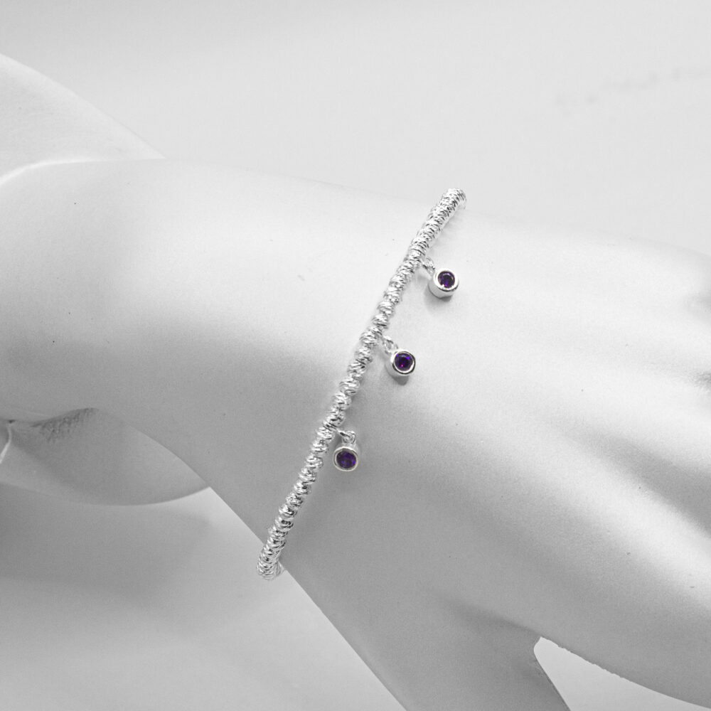 Amethyst Droplet Turkish 925 Silver Bracelet