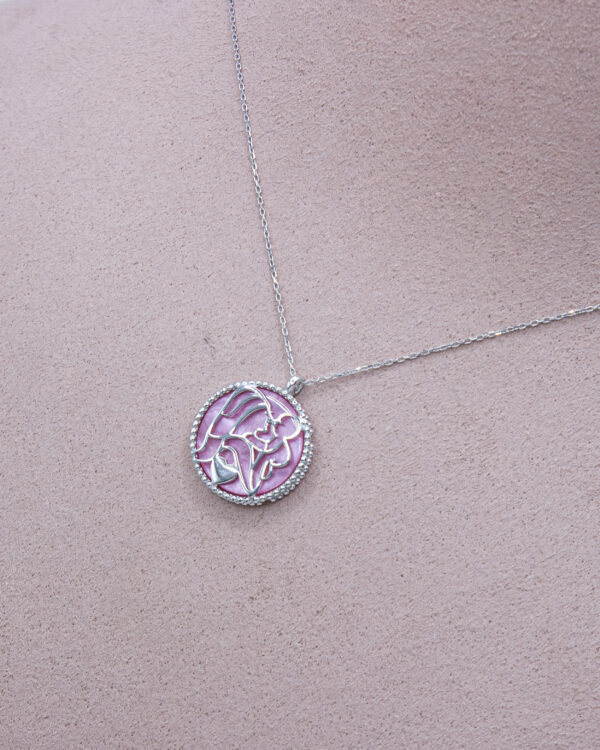 Mom & Baby with Pink Ceramic – Turkish 925 Silver Necklace