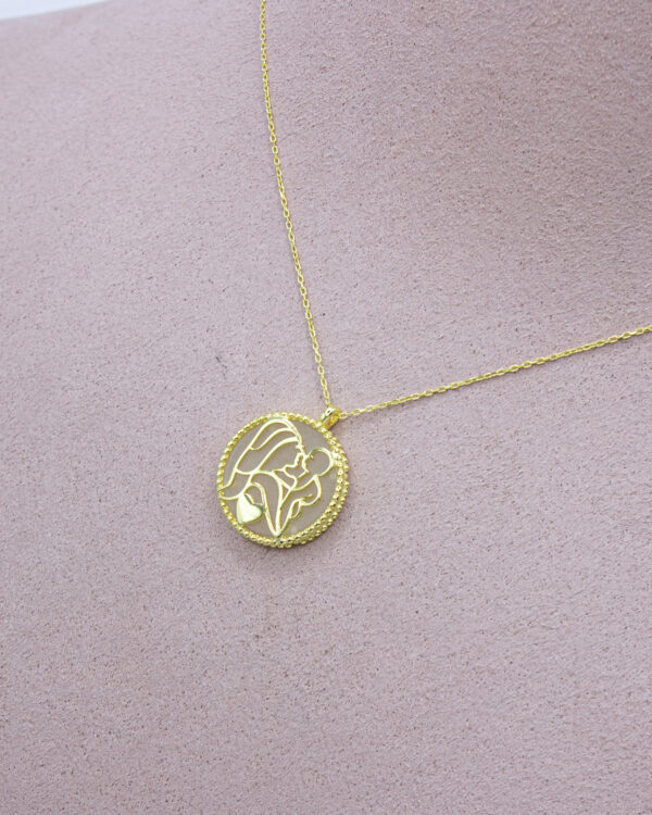 Mom & Baby with Pink Ceramic – Turkish 925 Silver Necklace