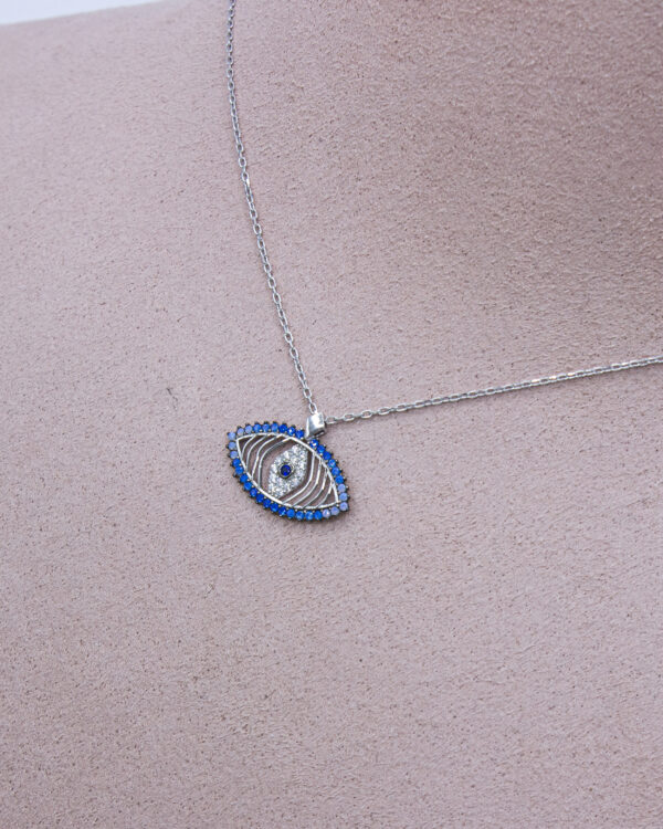 Evil Eye Protection – Turkish 925 Silver Necklace with Blue Crystals