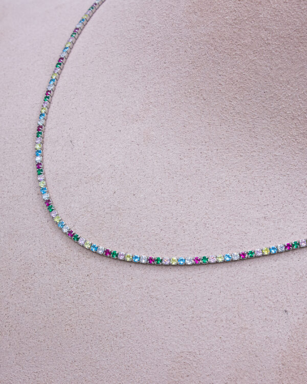 Rainbow Sparkle Crystal Turkish 925 Silver Tennis Necklace