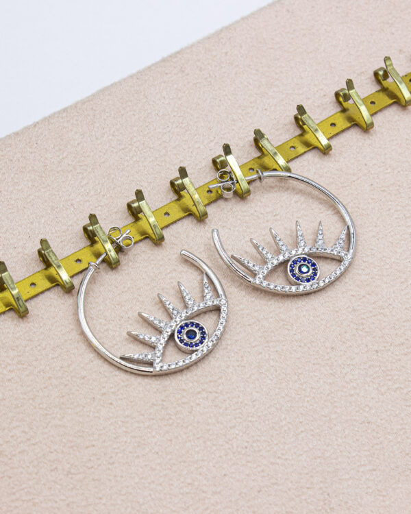 Evil Eye Radiance Hoops – Turkish 925 Silver Earrings - Image 2