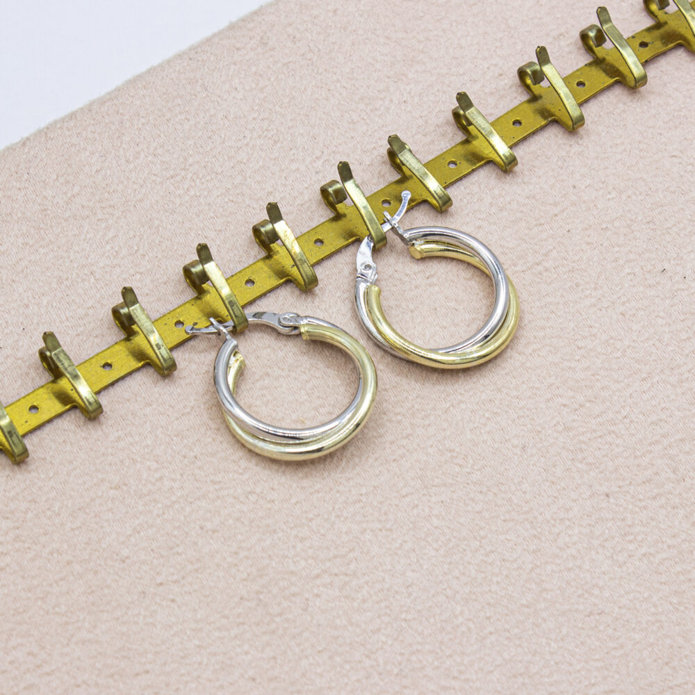 Double Hoop Two-Tone Turkish 925 Silver Earrings