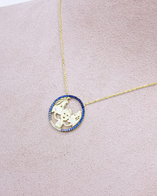 Family Embrace – Turkish 925 Silver Necklace with Blue Crystal Circle - Image 2