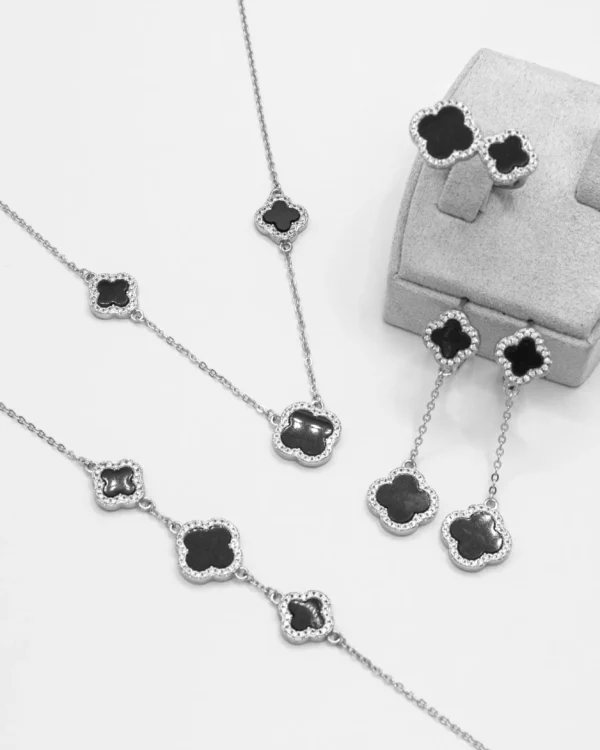 Mother of Pearl Clover – Turkish 925 Silver Full Jewelry Set - Image 2