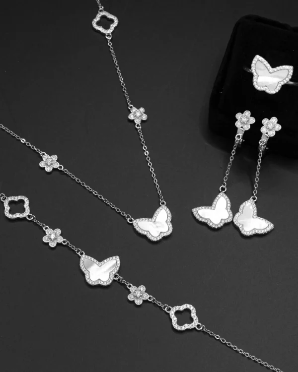 Mother of Pearl & Crystal Bloom – Turkish 925 Silver Full Jewelry Set