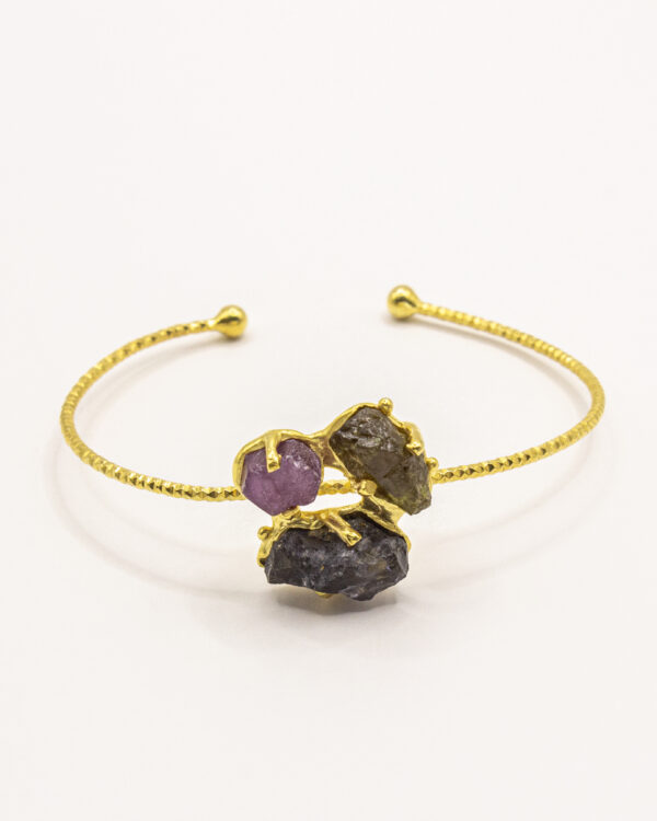 Pink and Purple Rough-Cut Gemstone Cuff – Turkish 925 Silver Bracelet - Image 2