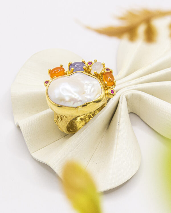 Sculptural Baroque Pearl Ring – Turkish 925 Silver Ring