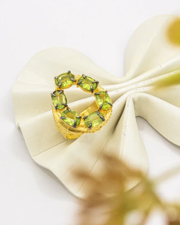 Vibrant Peridot Bloom Turkish 925 Silver Ring