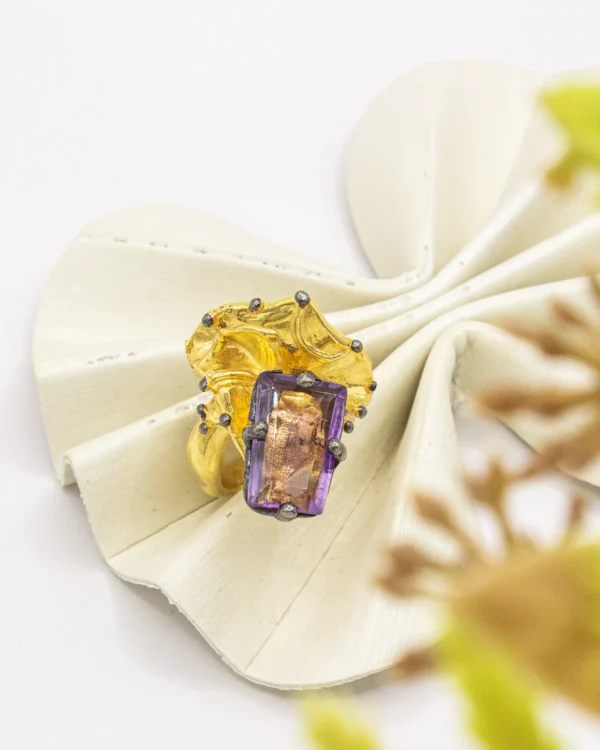 Regal Amethyst Bloom – Turkish 925 Gold-Toned Ring
