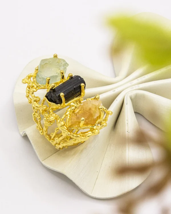 Natural Harmony Statement Ring – Turkish 925 Silver Gold-Plated