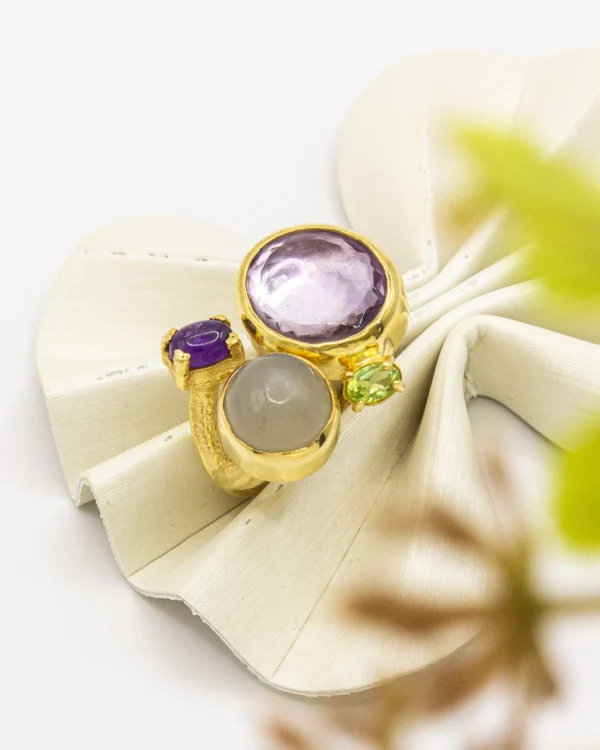 Asymmetric Harmony – Turkish 925 Silver Multi-Gemstone Ring