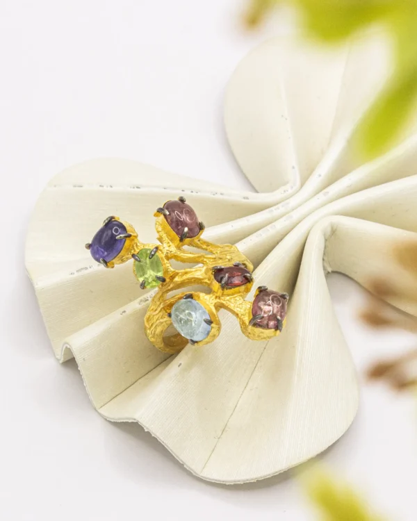 Rainbow Radiance: Turkish 925 Silver Multi-Stone Ring