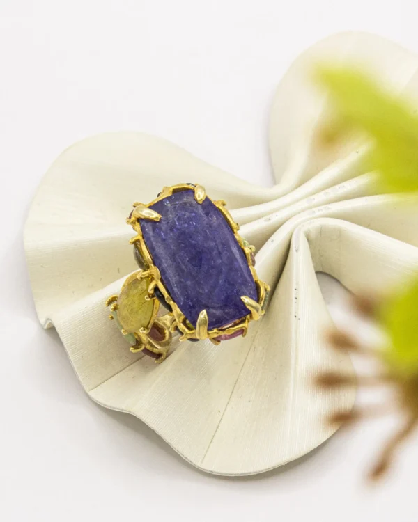 Mystic Majesty Turkish 925 Silver Ring with Iolite & Citrine Accents