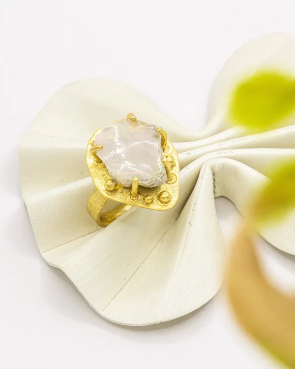 Organic Opal Glow – Turkish 925 Silver Gold-Tone Ring