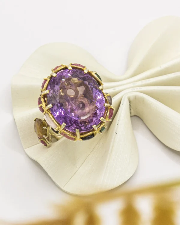 Regal Amethyst & Rainbow Tourmaline – Turkish 925 Silver Ring