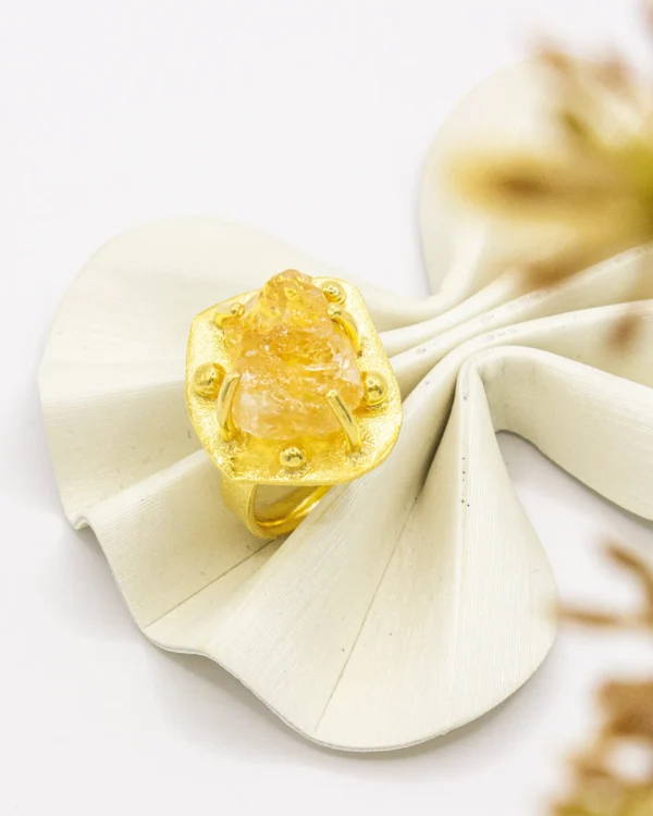 Golden Harvest Raw Citrine – Turkish 925 Silver Ring