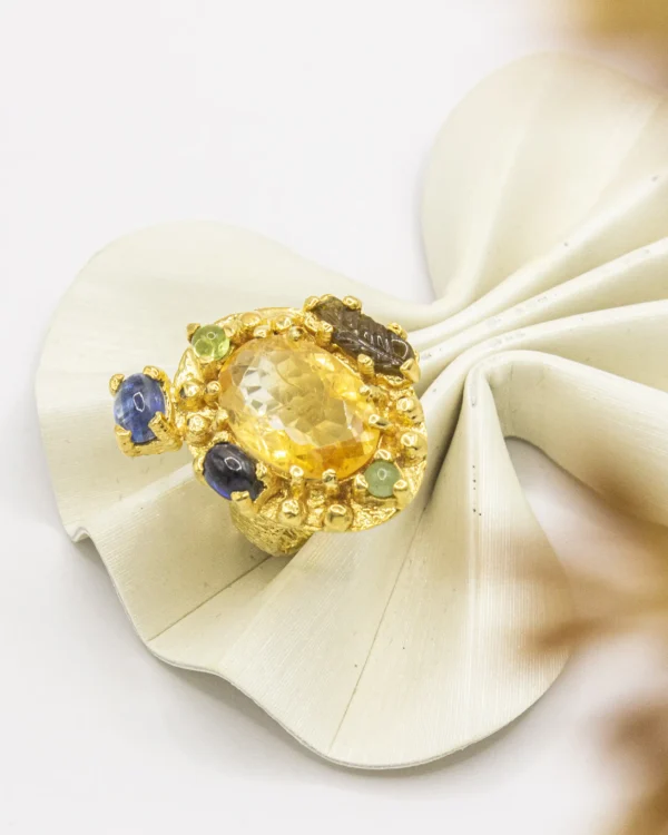 Regal Radiance Multi-Gemstone Ring – Gold Plated 925 Silver