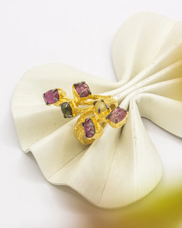 Mystic Orchard Crown – Turkish 925 Silver Ring with Natural Tourmalines