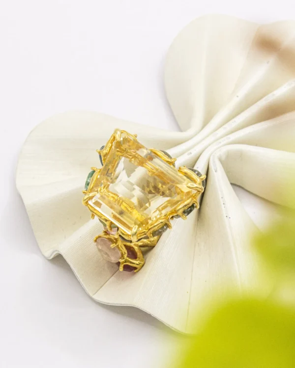 Sunlit Garden Crown – Turkish 925 Silver Ring with Citrine & Tourmalines