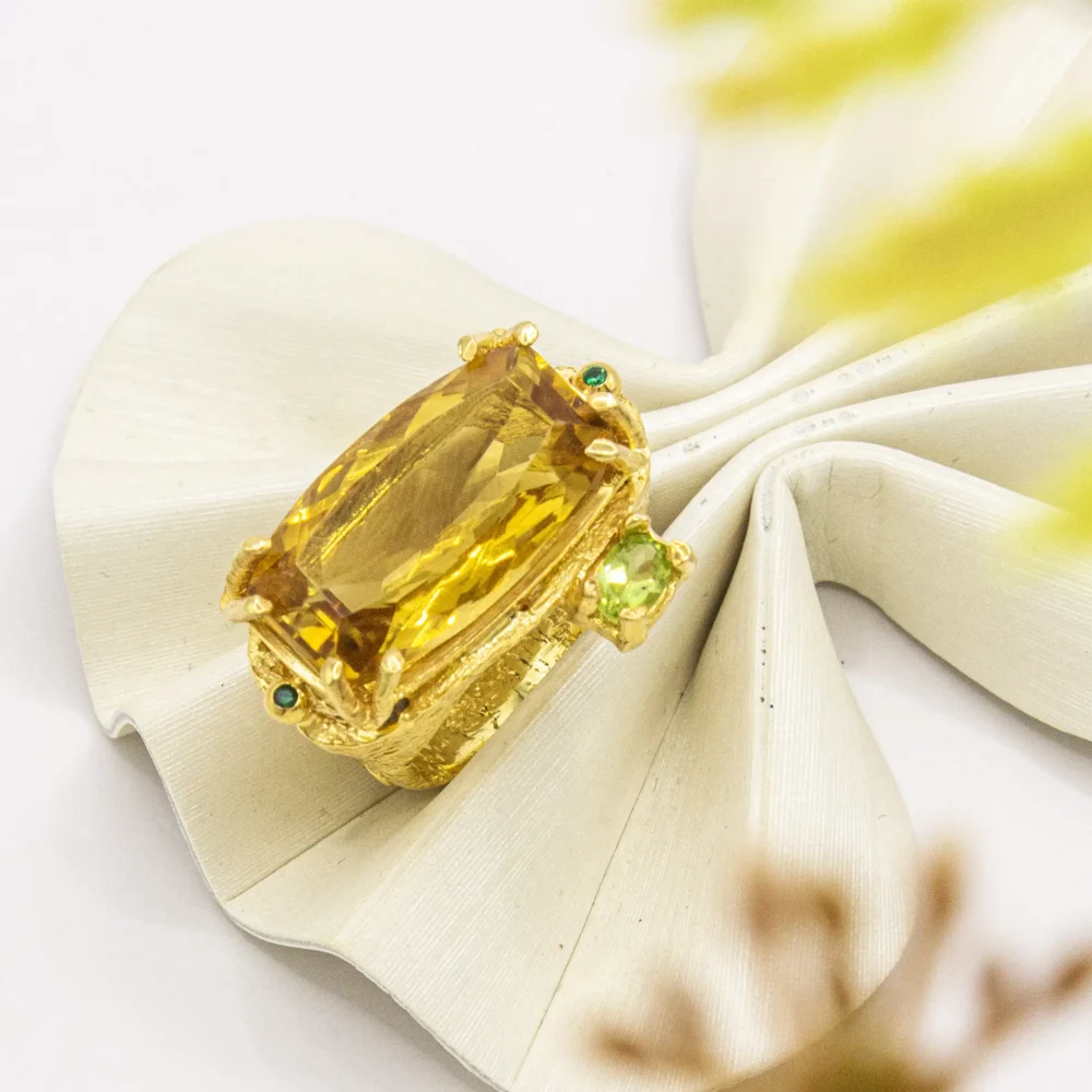Radiant Citrine & Peridot Bloom Ring – Turkish 925 Silver