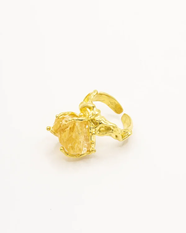 Golden Harvest Raw Citrine Turkish 925 Silver Adjustable Ring - Image 2