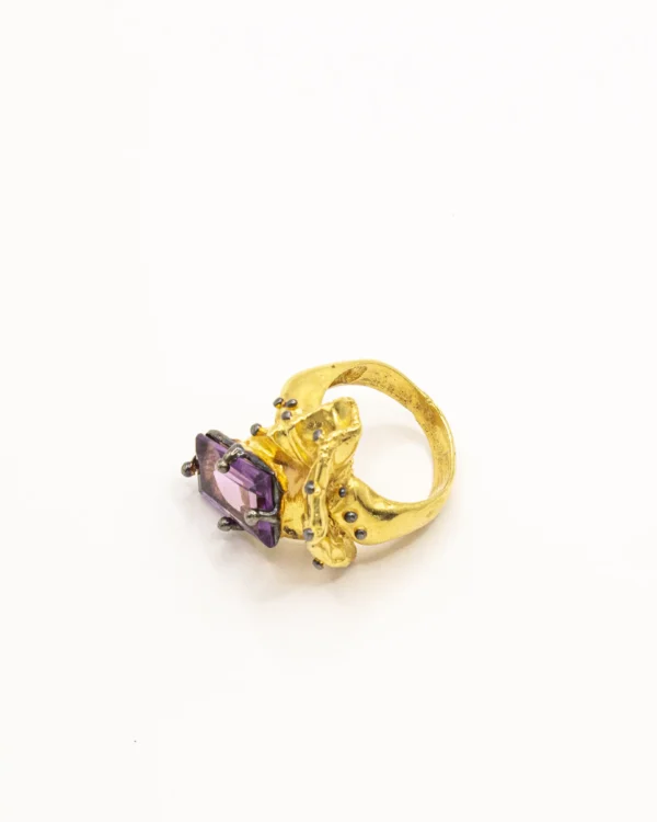 Regal Amethyst Bloom – Turkish 925 Gold-Toned Ring - Image 2