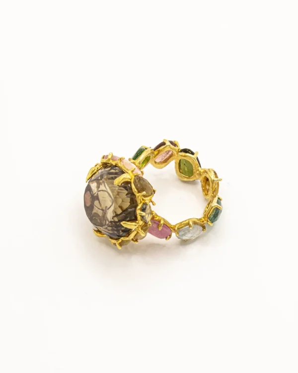 Enchanted Grove Halo – Turkish 925 Silver Ring with Rutilated Quartz & Tourmalines - Image 2