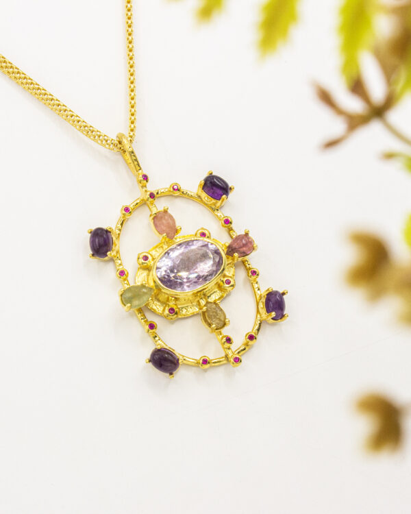 Sculptural Swirl & Gemstone Turkish 925 Silver Pendant