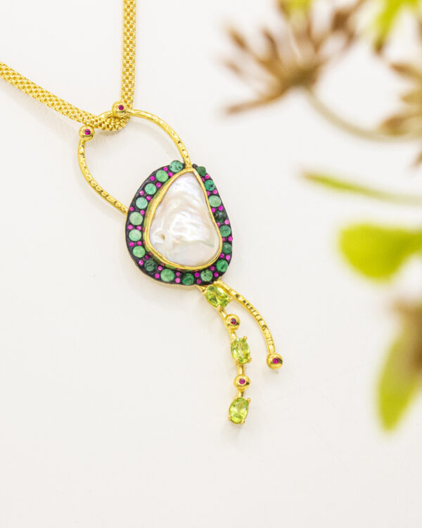 Sculptural Branch Pendant with Raw Gemstones – Turkish 925 Silver Pendant