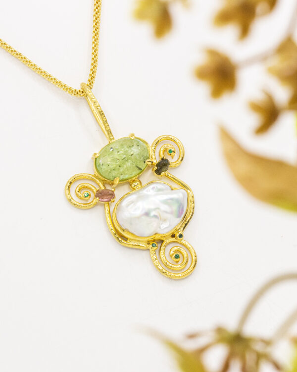 Artisanal Swirl & Stone Turkish 925 Silver Pendant