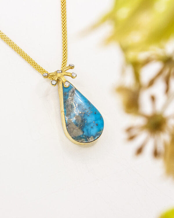 Desert Sky Turquoise & Diamond Turkish 925 Silver Pendant