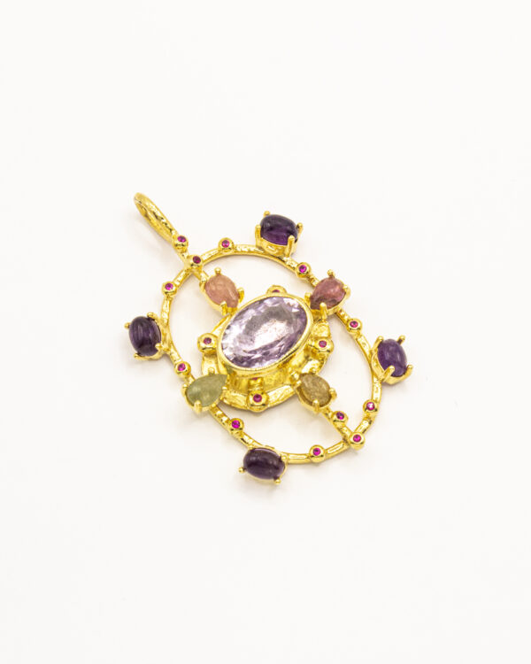 Sculptural Swirl & Gemstone Turkish 925 Silver Pendant - Image 2