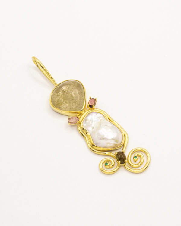 Celestial Harmony Pendant – Turkish 925 Silver with Baroque Pearl & Rutilated Quartz - Image 2