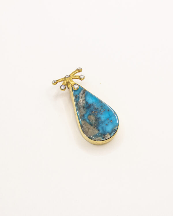 Desert Sky Turquoise & Diamond Turkish 925 Silver Pendant - Image 2