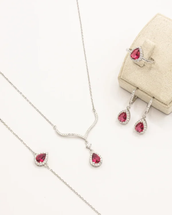 Regal Ruby Sparkle – Turkish 925 Silver Full Jewelry Set