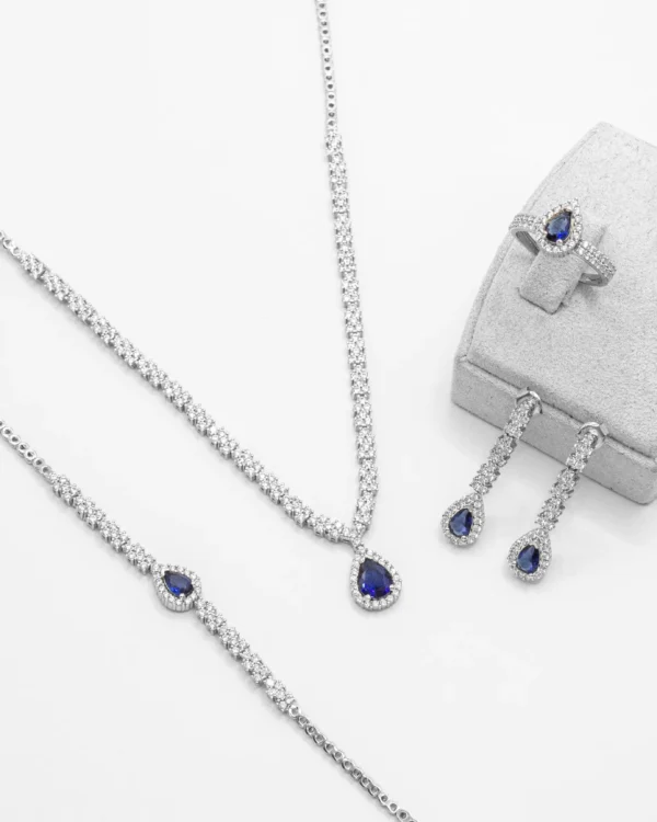 Sapphire Cascade – Turkish 925 Silver Full Jewelry Set