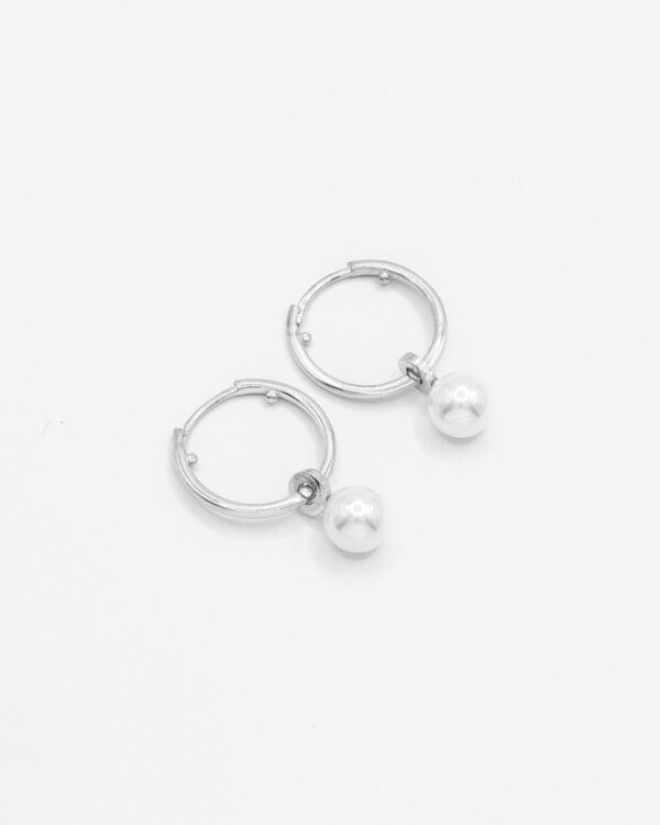Simple Dangle Pearl Hoops – Turkish 925 Silver Earrings