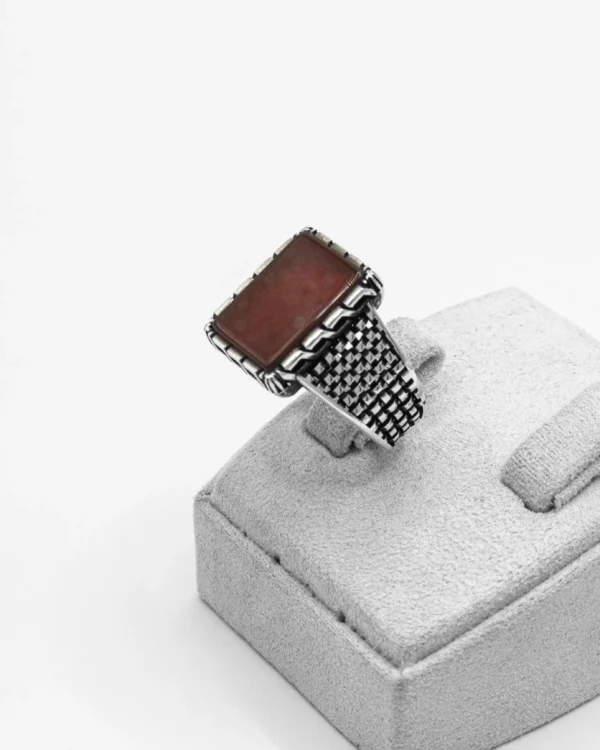 Geometric Green Turkish 925 Silver Men's Ring - Image 3