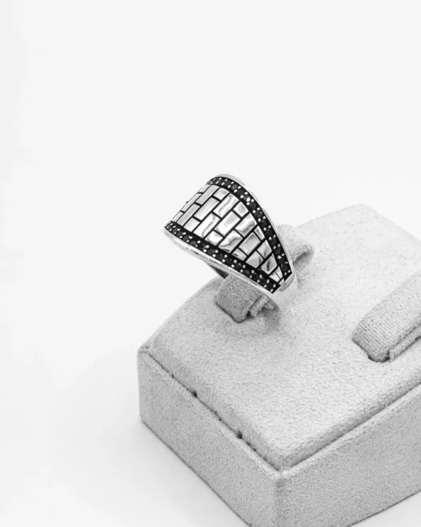 Modern Pave Grid Turkish 925 Silver Men's Ring