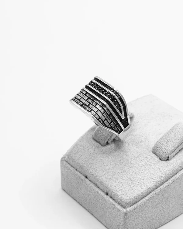 Textured Pave Strip Turkish 925 Silver Men's Ring