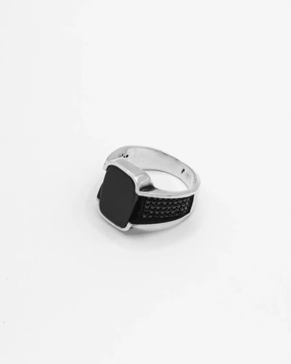 Sleek Obsidian Turkish 925 Silver Men's Ring - Image 2