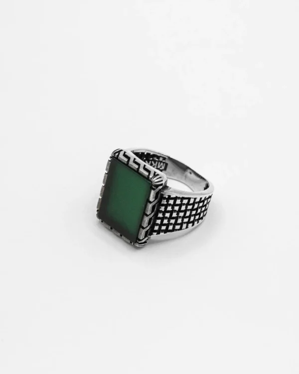 Geometric Green Turkish 925 Silver Men's Ring - Image 4