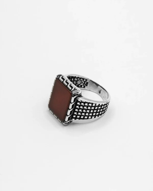 Geometric Green Turkish 925 Silver Men's Ring - Image 5