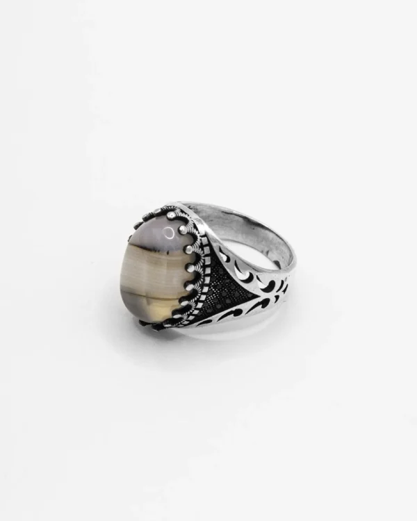 Natural Agate Turkish 925 Silver Men's Ring - Image 2