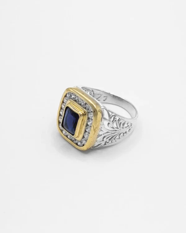 Regal Sapphire Turkish 925 Silver Men's Ring with Gold Accents - Image 6